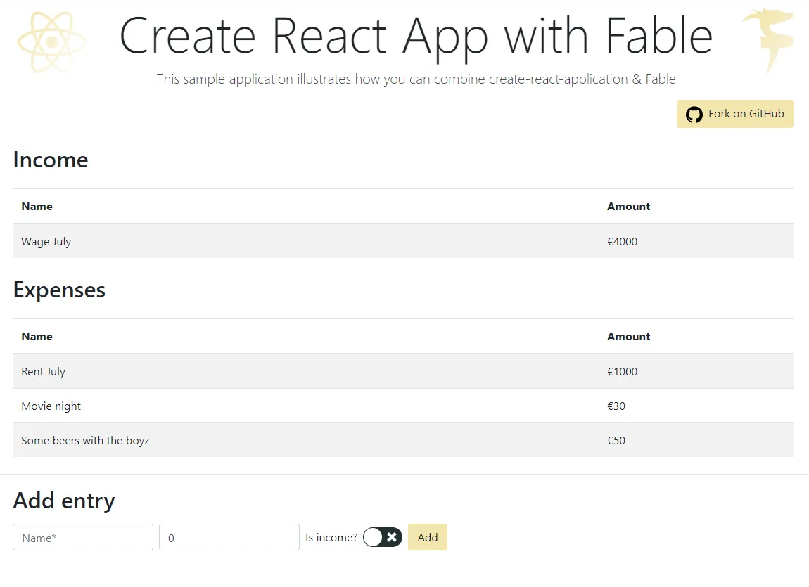 Create React App with Fable Result